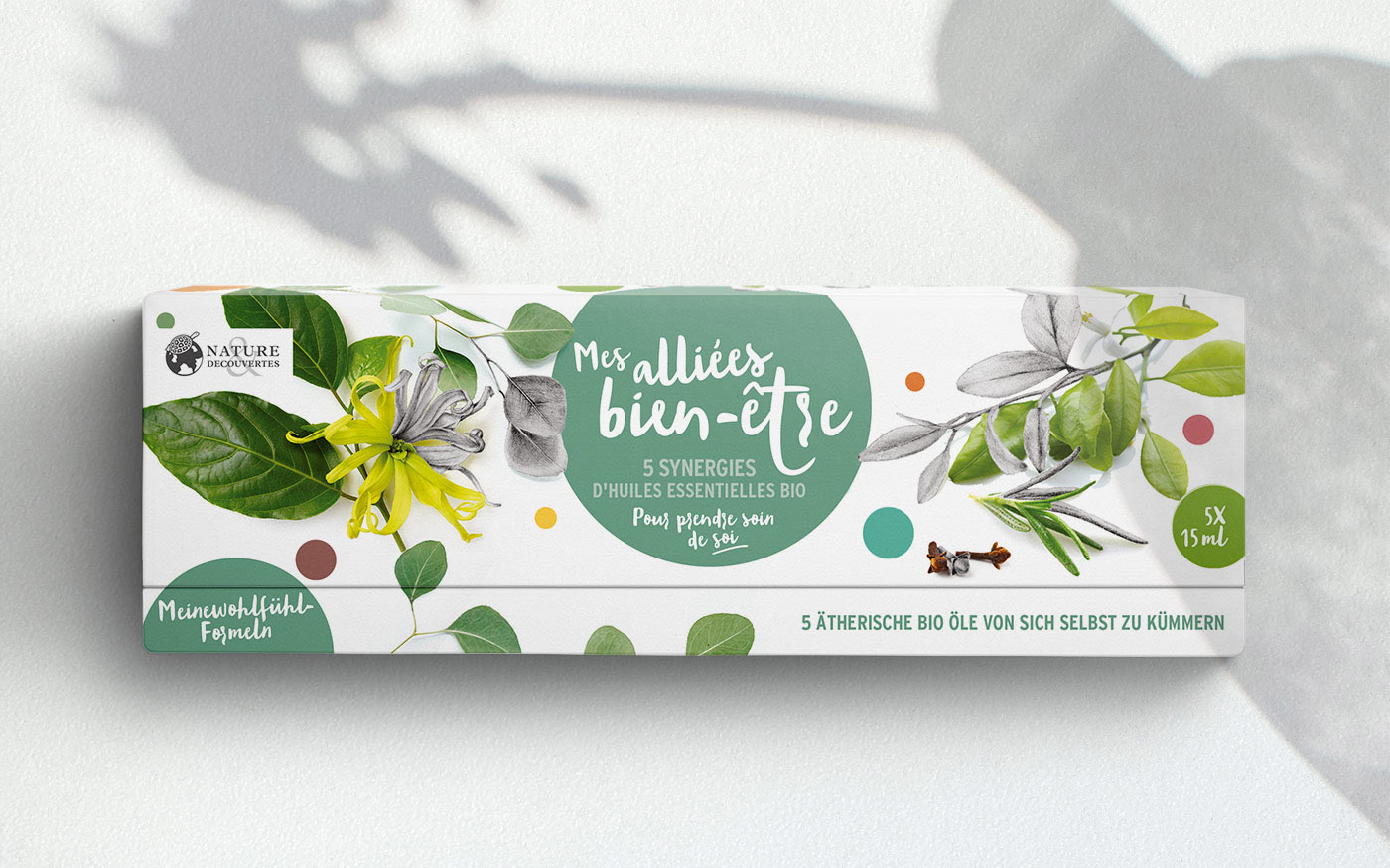 Design graphique et illustrations d'un packaging huiles essentielless