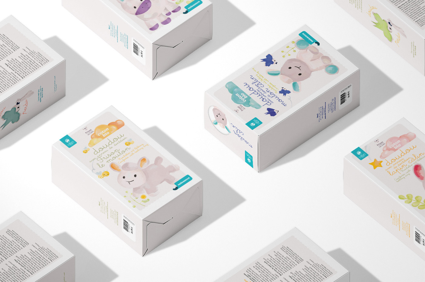 Création graphique pour une gamme de packagings de doudous