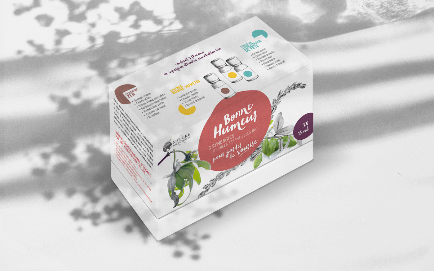 N&D création du packaging de synergies "bonne humeur"