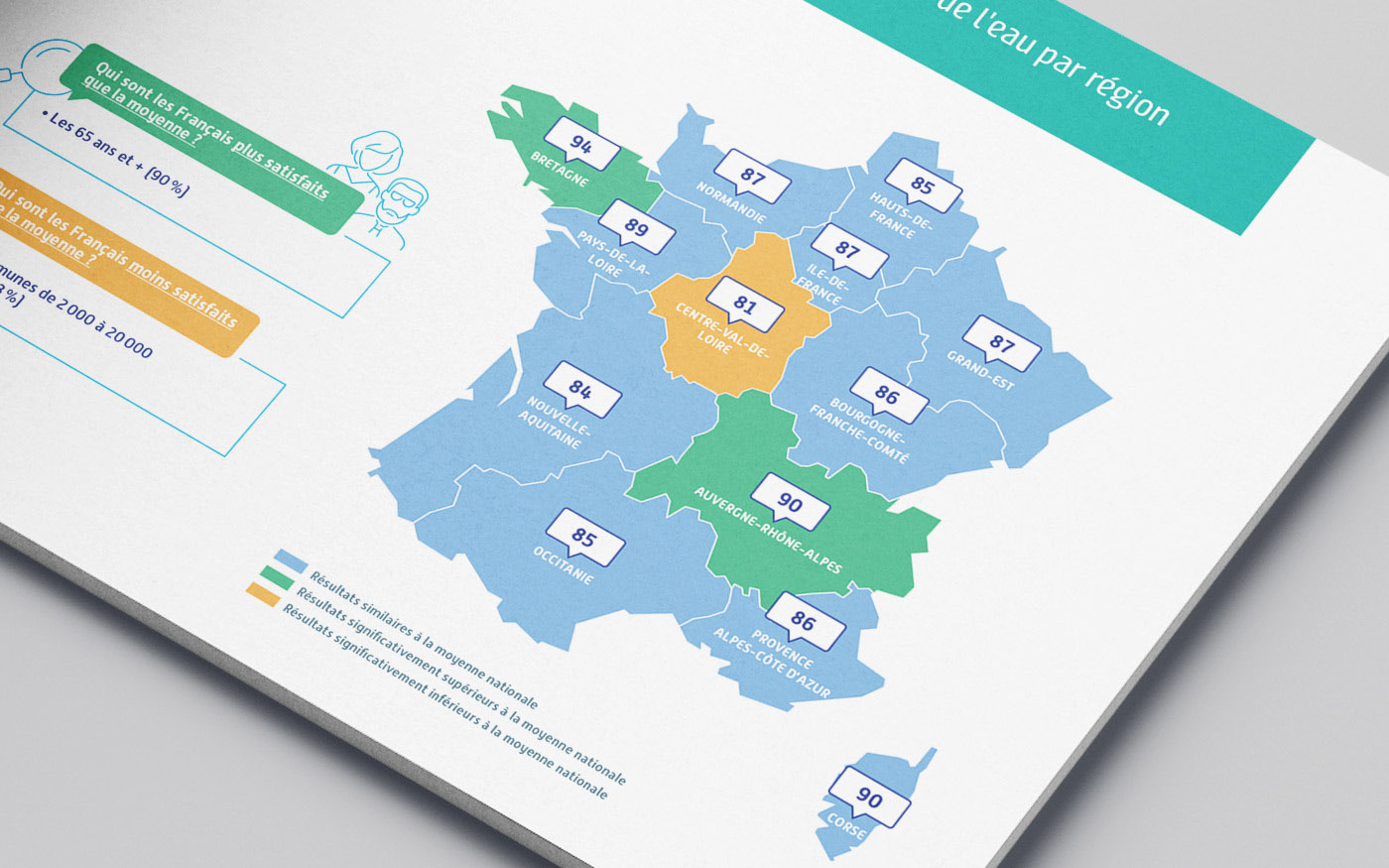 Carte de France "La satisfaction de l'eau du robinet par région »